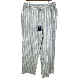 Soft Surroundings Aliso Point Striped 100% Linen Pants Wide Leg Oversized Large
